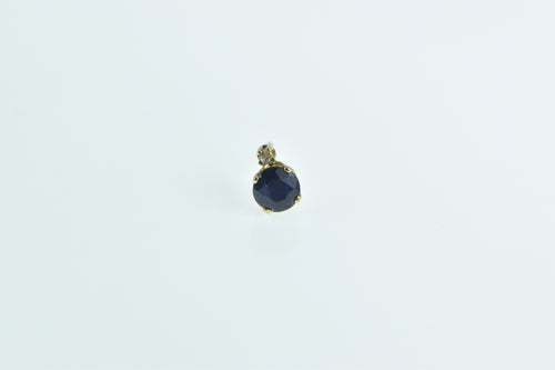 14K Round Sapphire Diamond Accent Single Stud Earring Yellow Gold