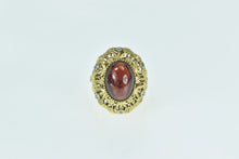 Load image into Gallery viewer, 14K Oval Garnet Cabochon Diamond Leaf Filigree Ring Yellow Gold