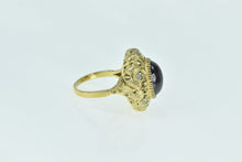 Load image into Gallery viewer, 14K Oval Garnet Cabochon Diamond Leaf Filigree Ring Yellow Gold