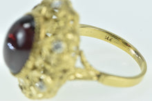 Load image into Gallery viewer, 14K Oval Garnet Cabochon Diamond Leaf Filigree Ring Yellow Gold