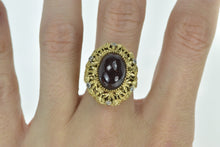 Load image into Gallery viewer, 14K Oval Garnet Cabochon Diamond Leaf Filigree Ring Yellow Gold