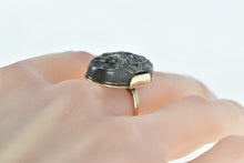 Load image into Gallery viewer, 10K Bronze Quail Cattail Scene Domed Statement Ring Yellow Gold