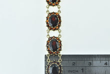 Load image into Gallery viewer, 10K Oval Garnet Halo Vintage Cluster Statement Bracelet 6.75" Yellow Gold