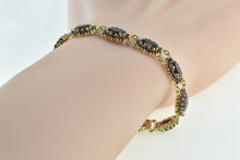 Load image into Gallery viewer, 10K Oval Garnet Halo Vintage Cluster Statement Bracelet 6.75" Yellow Gold
