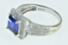 Load image into Gallery viewer, 10K Princess Syn. Sapphire Diamond Halo Statement Ring White Gold