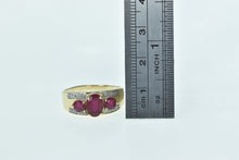 Load image into Gallery viewer, 10K Natural Ruby Diamond Three Stone Vintage Ring Yellow Gold