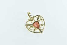 Load image into Gallery viewer, 14K Vintage Pear Garnet Diamond Caged Heart Love Pendant Yellow Gold
