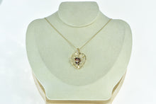 Load image into Gallery viewer, 14K Vintage Pear Garnet Diamond Caged Heart Love Pendant Yellow Gold