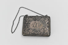 Load image into Gallery viewer, Sterling Silver 1908 Engraved Floral Scroll Ornate Silk Coin Purse
