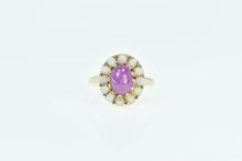 Load image into Gallery viewer, 14K Oval Syn. Star Ruby Opal Halo Statement Ring Yellow Gold