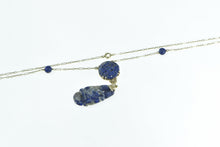 Load image into Gallery viewer, 14K Retro Ornate Carved Lapis Lazuli Floral Drop Necklace 16" Yellow Gold