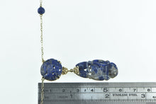 Load image into Gallery viewer, 14K Retro Ornate Carved Lapis Lazuli Floral Drop Necklace 16" Yellow Gold