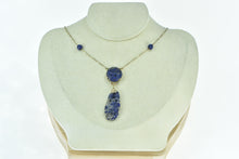 Load image into Gallery viewer, 14K Retro Ornate Carved Lapis Lazuli Floral Drop Necklace 16" Yellow Gold