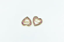 Load image into Gallery viewer, 14K Ruby Heart Love Symbol Stud Enhancer Earring Jackets Yellow Gold