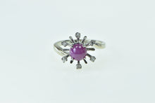 Load image into Gallery viewer, 14K 1960's Syn. Pink Star Sapphire Diamond Flower Ring White Gold