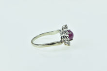 Load image into Gallery viewer, 14K 1960's Syn. Pink Star Sapphire Diamond Flower Ring White Gold