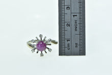 Load image into Gallery viewer, 14K 1960's Syn. Pink Star Sapphire Diamond Flower Ring White Gold