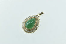 Load image into Gallery viewer, 14K Pear Green Agate Seed Pearl Trim Statement Pendant Yellow Gold