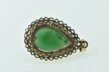 Load image into Gallery viewer, 14K Pear Green Agate Seed Pearl Trim Statement Pendant Yellow Gold