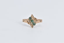 Load image into Gallery viewer, 10K Victorian Syn. Emerald Seed Pearl Ornate Ring Yellow Gold