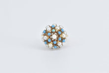 Load image into Gallery viewer, 14K 1960's Seed Pearl Turquoise Domed Cocktail Ring Yellow Gold