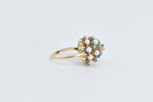 Load image into Gallery viewer, 14K 1960's Seed Pearl Turquoise Domed Cocktail Ring Yellow Gold