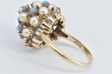 Load image into Gallery viewer, 14K 1960's Seed Pearl Turquoise Domed Cocktail Ring Yellow Gold