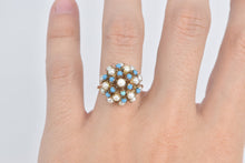 Load image into Gallery viewer, 14K 1960's Seed Pearl Turquoise Domed Cocktail Ring Yellow Gold