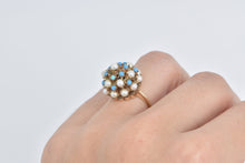 Load image into Gallery viewer, 14K 1960's Seed Pearl Turquoise Domed Cocktail Ring Yellow Gold