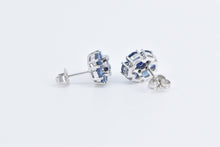 Load image into Gallery viewer, 14K Sapphire Diamond Tanzanite Halo Statement Earrings White Gold