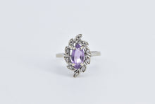 Load image into Gallery viewer, 14K Oval Amethyst Diamond Halo Swirl Cluster Ring White Gold