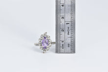 Load image into Gallery viewer, 14K Oval Amethyst Diamond Halo Swirl Cluster Ring White Gold