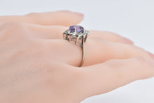 Load image into Gallery viewer, 14K Oval Amethyst Diamond Halo Swirl Cluster Ring White Gold