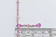 Load image into Gallery viewer, 10K Pear Syn. Pink Sapphire Drop Chain Chevron Necklace 18.5" Yellow Gold