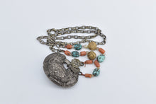 Load image into Gallery viewer, Sterling Silver Coral Turquoise Mangalsutra Ornate Necklace 16.75"