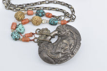 Load image into Gallery viewer, Sterling Silver Coral Turquoise Mangalsutra Ornate Necklace 16.75"