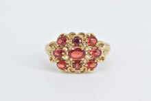 Load image into Gallery viewer, 10K Ornate Garnet Diamond Scalloped Statement Ring Yellow Gold