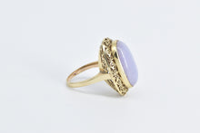 Load image into Gallery viewer, 10K Elaborate Filigree Oval Lilac Jade Cabochon Ring Yellow Gold
