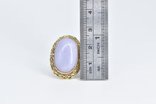 Load image into Gallery viewer, 10K Elaborate Filigree Oval Lilac Jade Cabochon Ring Yellow Gold
