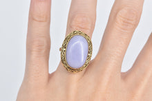 Load image into Gallery viewer, 10K Elaborate Filigree Oval Lilac Jade Cabochon Ring Yellow Gold