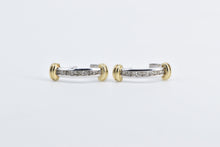 Load image into Gallery viewer, 10K Diamond Two Tone Vintage Striped Semi Hoop Earrings White Gold