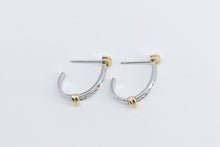 Load image into Gallery viewer, 10K Diamond Two Tone Vintage Striped Semi Hoop Earrings White Gold