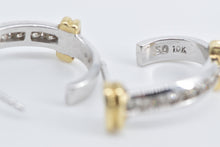 Load image into Gallery viewer, 10K Diamond Two Tone Vintage Striped Semi Hoop Earrings White Gold