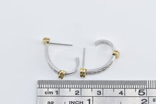 Load image into Gallery viewer, 10K Diamond Two Tone Vintage Striped Semi Hoop Earrings White Gold