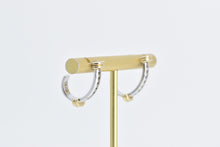 Load image into Gallery viewer, 10K Diamond Two Tone Vintage Striped Semi Hoop Earrings White Gold