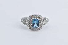 Load image into Gallery viewer, 10K 1.66 Ctw Emerald Cut Blue Topaz Pave Diamond Ring White Gold