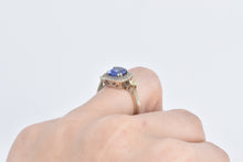 Load image into Gallery viewer, 14K Oval Tanzanite Diamond Halo Princess Accent Ring White Gold