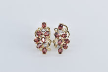Load image into Gallery viewer, 10K Vintage Garnet Diamond Cluster French Clip Earrings Yellow Gold