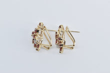 Load image into Gallery viewer, 10K Vintage Garnet Diamond Cluster French Clip Earrings Yellow Gold