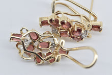 Load image into Gallery viewer, 10K Vintage Garnet Diamond Cluster French Clip Earrings Yellow Gold